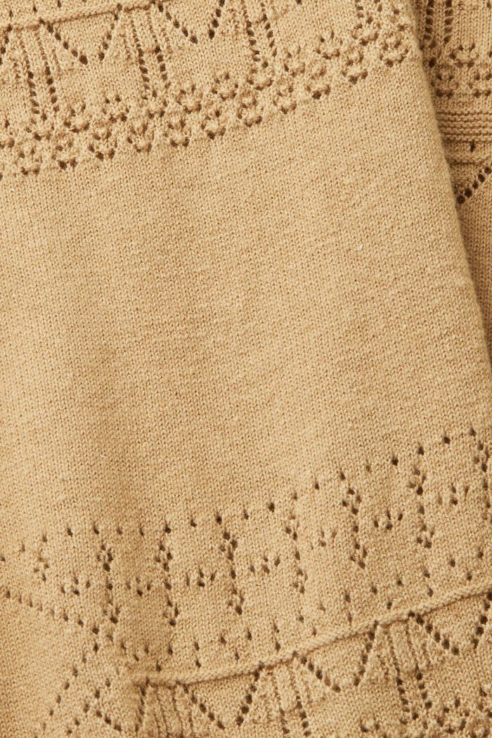 Linen blend cardigan in pointelle design, KHAKI BEIGE, detail image number 5