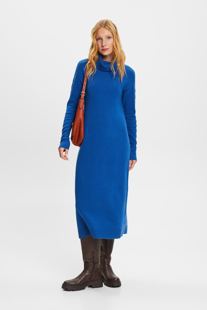 Turtleneck Midi Dress, BRIGHT BLUE, detail image number 0