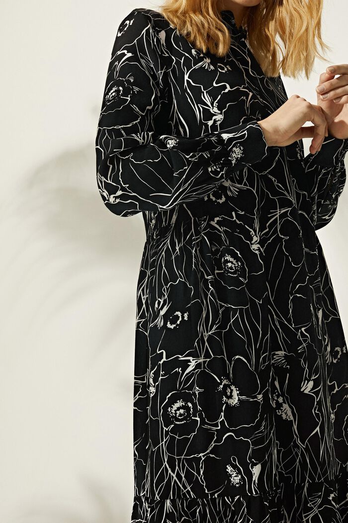 Printed midi dress with LENZING™ ECOVERO™, BLACK, detail image number 3