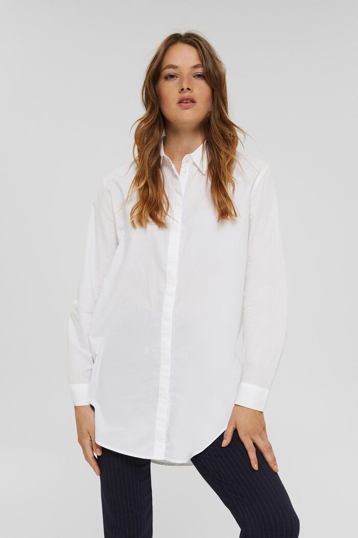 Long blouse made of 100% organic cotton, WHITE, detail image number 0