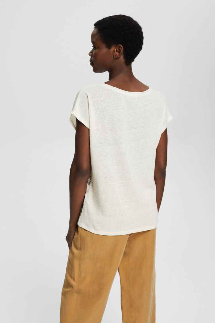 With linen: Material mix top with a print, LIGHT BEIGE, detail image number 3