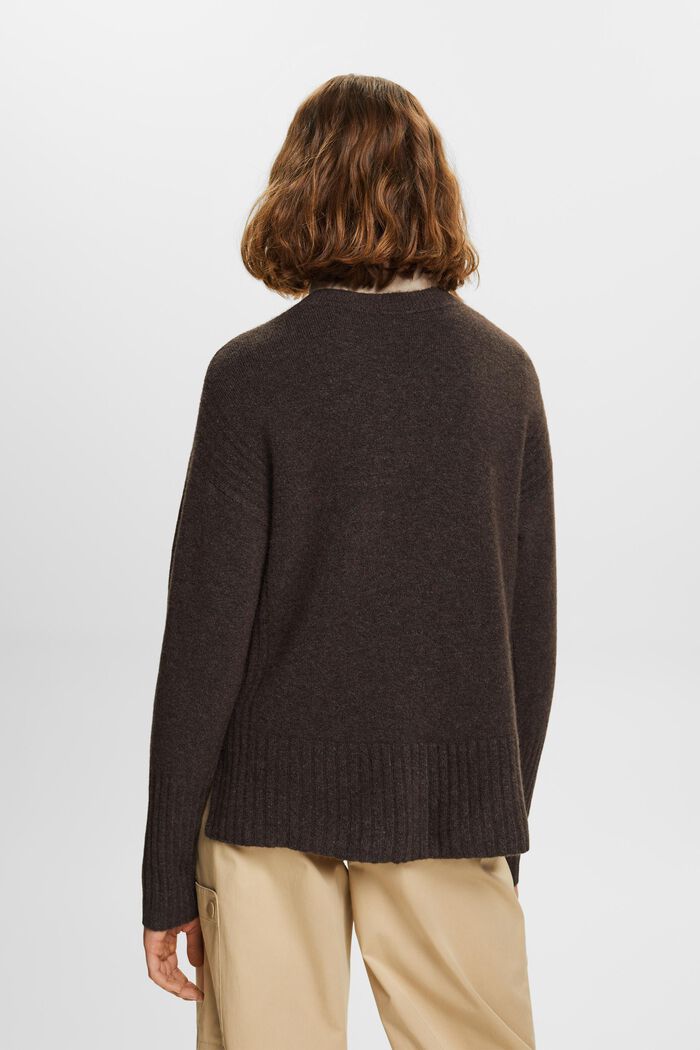 Wool Blend V-Neck Sweater, DARK BROWN, detail image number 3