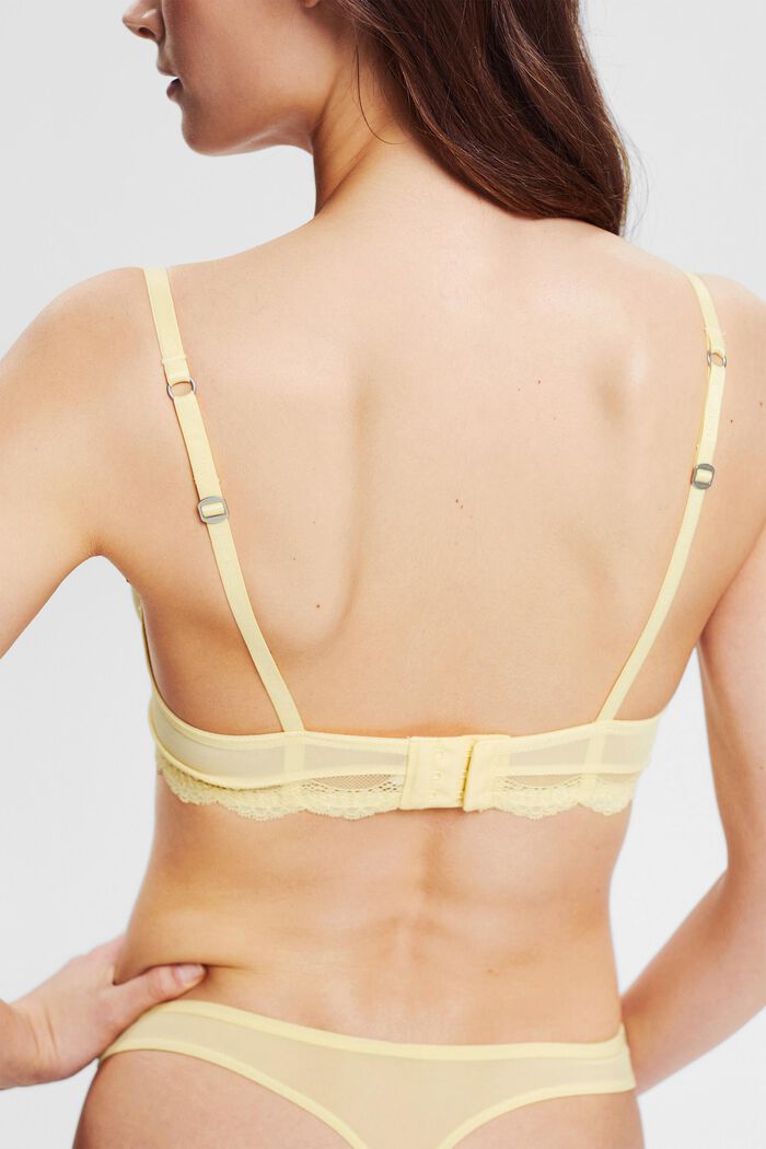 Recycled: unpadded underwire bra with lace, LIGHT YELLOW, detail image number 3