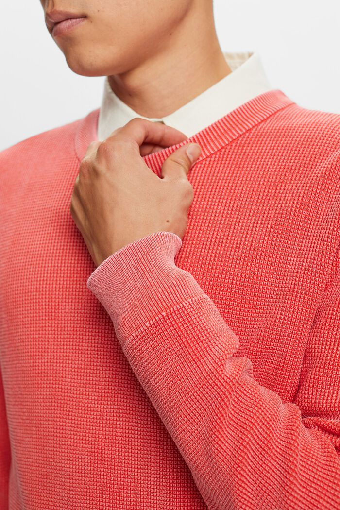 Basic crewneck jumper, 100% cotton, CORAL RED, detail image number 1