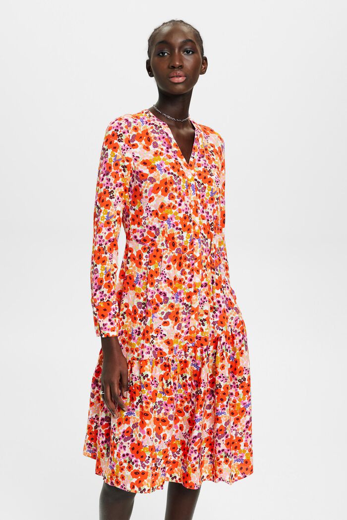 Midi dress with all-over floral print, LIGHT PINK, detail image number 0