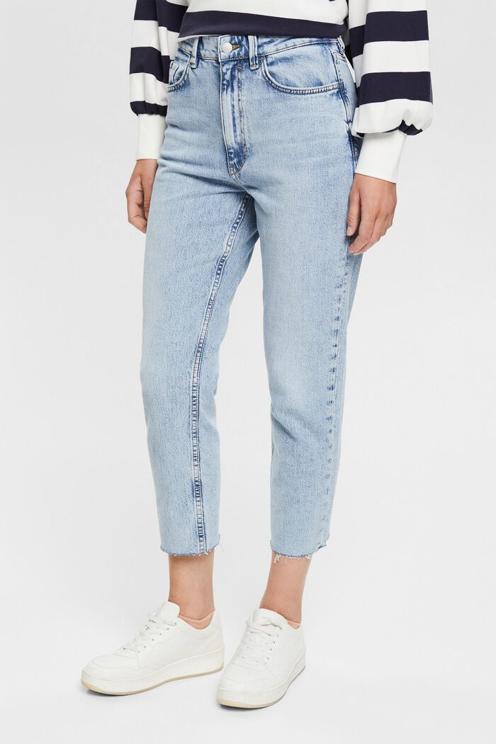 Cropped cotton blend jeans, BLUE LIGHT WASHED, detail image number 0
