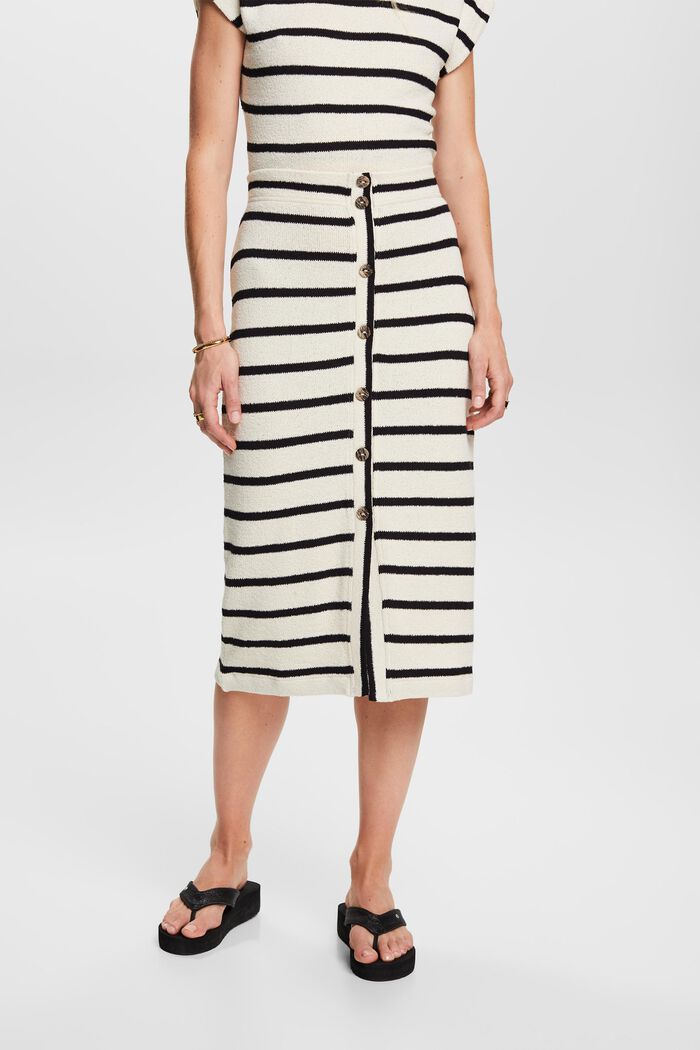 Striped Cotton Modal Midi Skirt, BLACK, detail image number 4