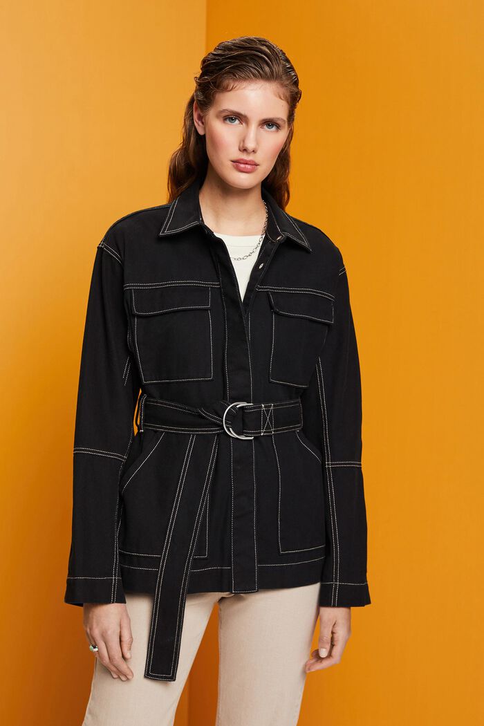 Belted twill jacket, BLACK, detail image number 0