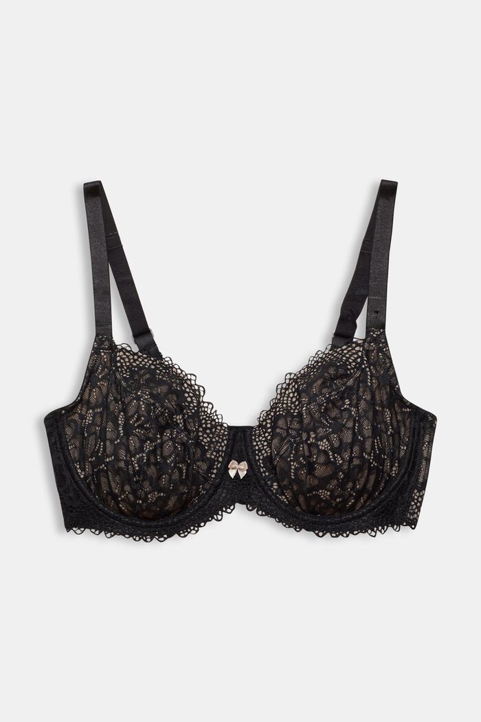 Underwire bra with underlaid lace, BLACK, detail image number 0