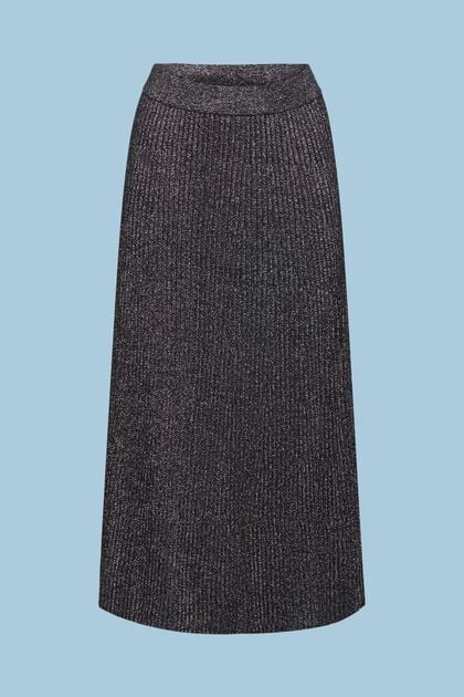 Lamé Rib-Knit Midi Skirt