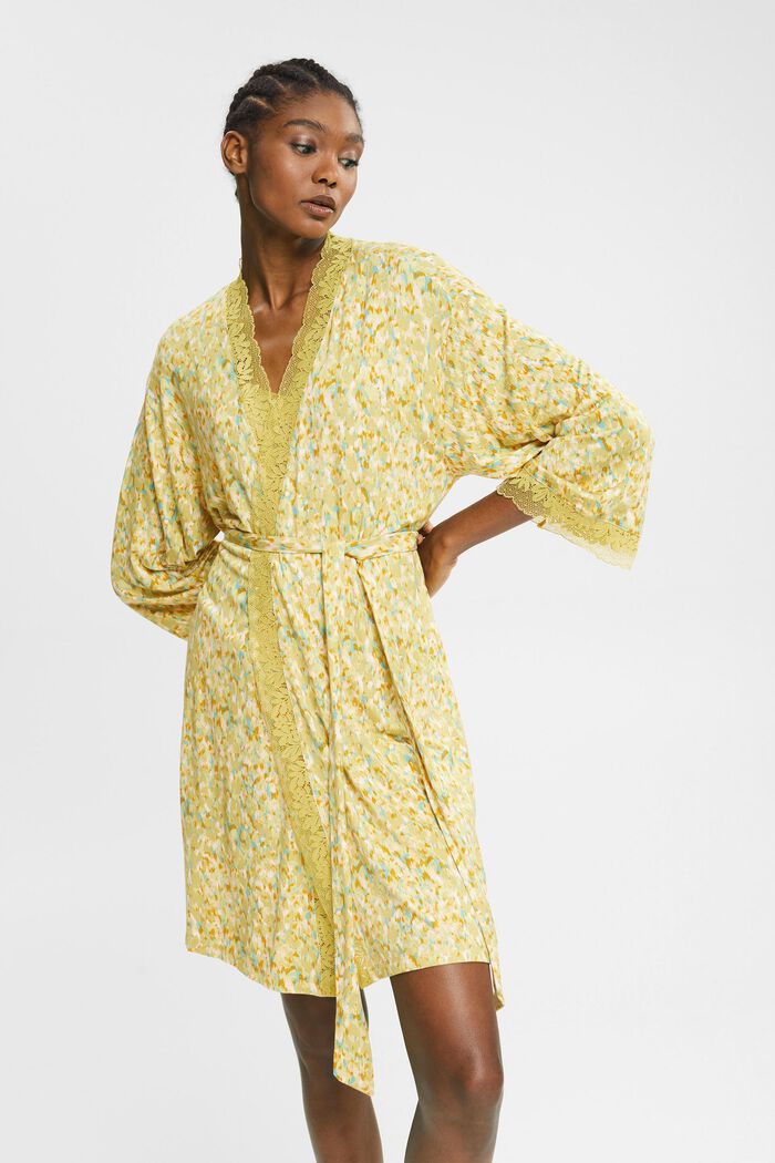 Patterned kimono made of jersey, PISTACHIO GREEN, detail image number 0