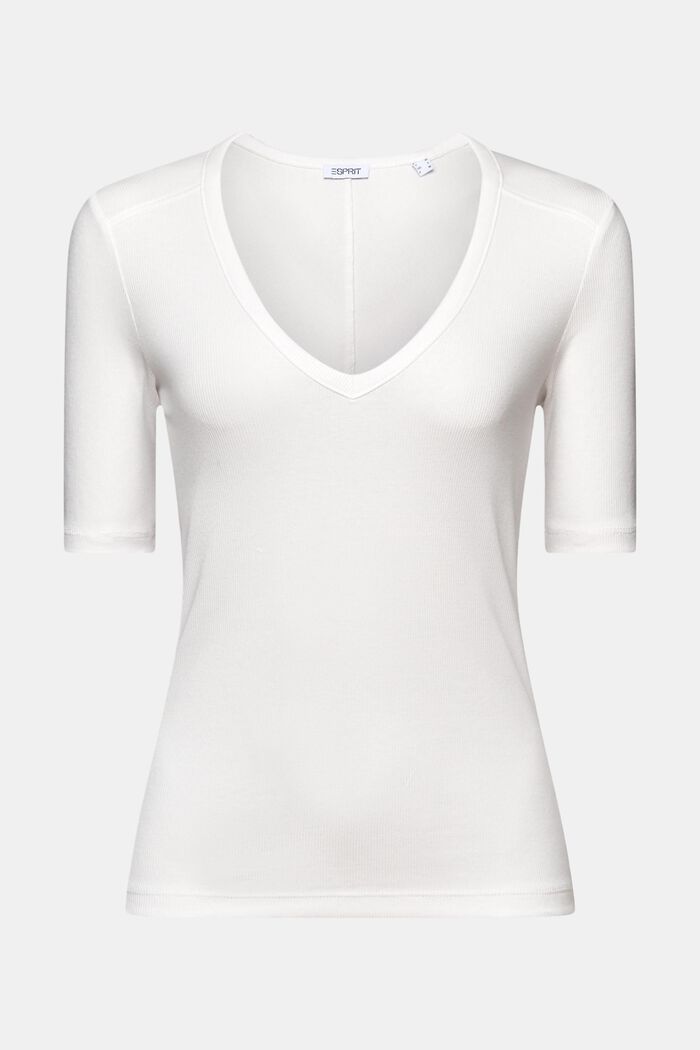 Ribbed V-Neck T-Shirt, OFF WHITE, detail image number 6
