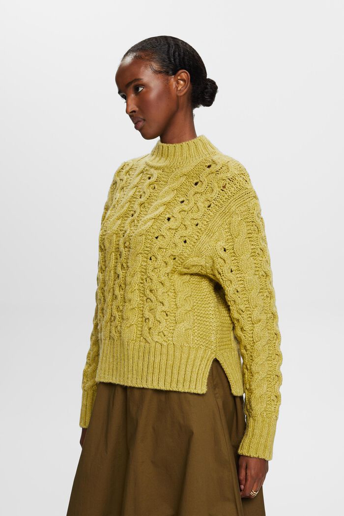 Cable-Knit Wool-Blend Sweater, PISTACHIO GREEN, detail image number 2