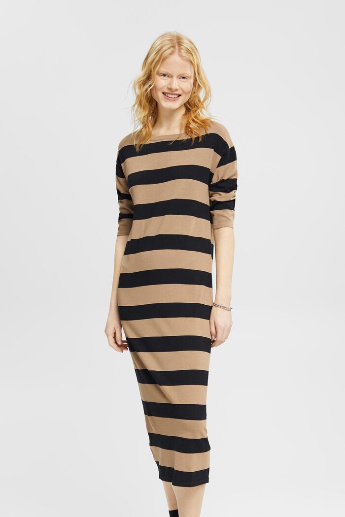 Striped jersey midi dress, TAUPE, detail image number 0