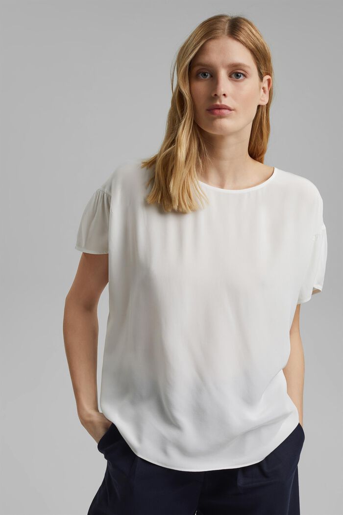 Short sleeve blouse with LENZING™ ECOVERO™, OFF WHITE, detail image number 0
