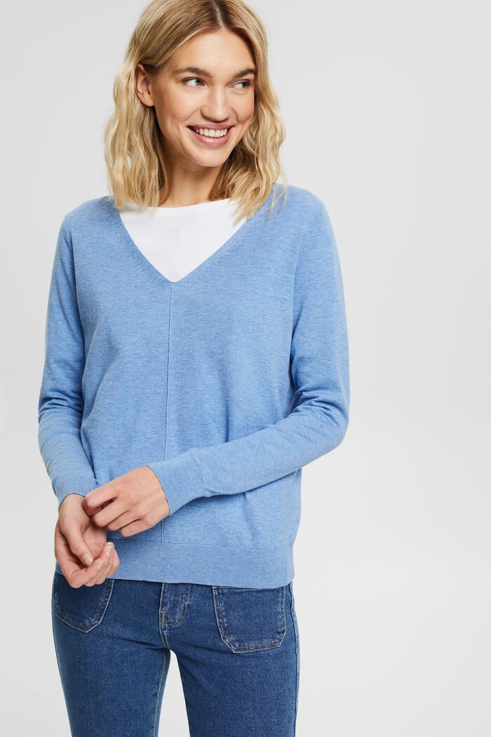 Fine knit jumper in 100% cotton, LIGHT BLUE LAVENDER, detail image number 1