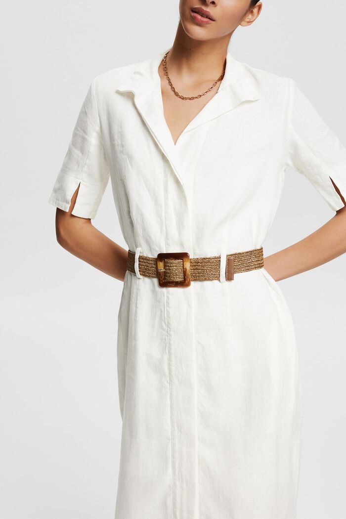 Shirt dress with a belt, in 100% linen, WHITE, detail image number 3