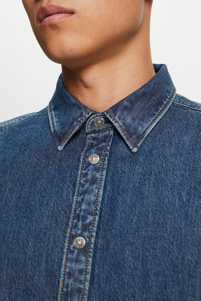 Jeans shirt, 100% cotton, BLUE MEDIUM WASHED, detail image number 2