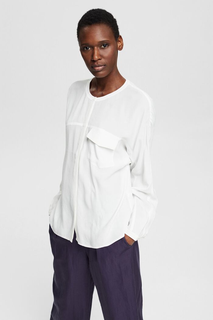 Blouse with a patch flap pocket, OFF WHITE, detail image number 0