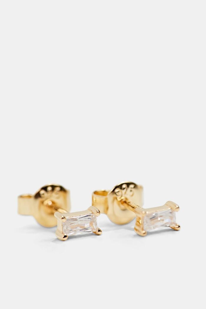 Stud earrings with zirconia, sterling silver, GOLD, detail image number 1