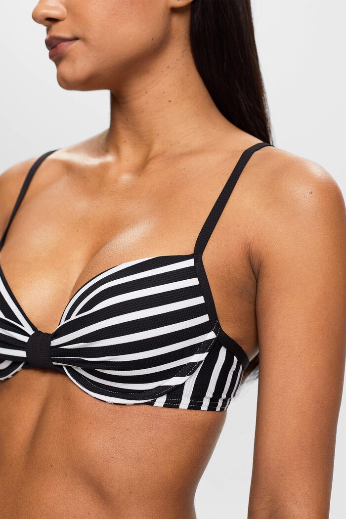 Padded & underwired bikini top with stripes, BLACK, detail image number 1