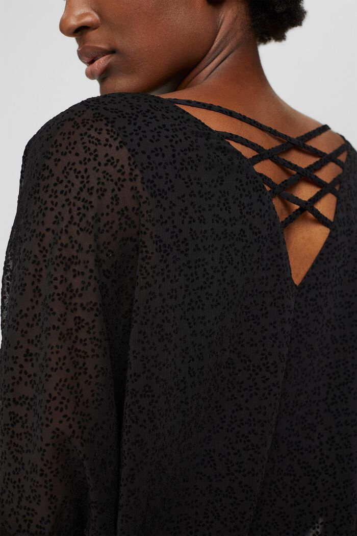 Chiffon blouse with a pattern in a velvet look, BLACK, detail image number 2