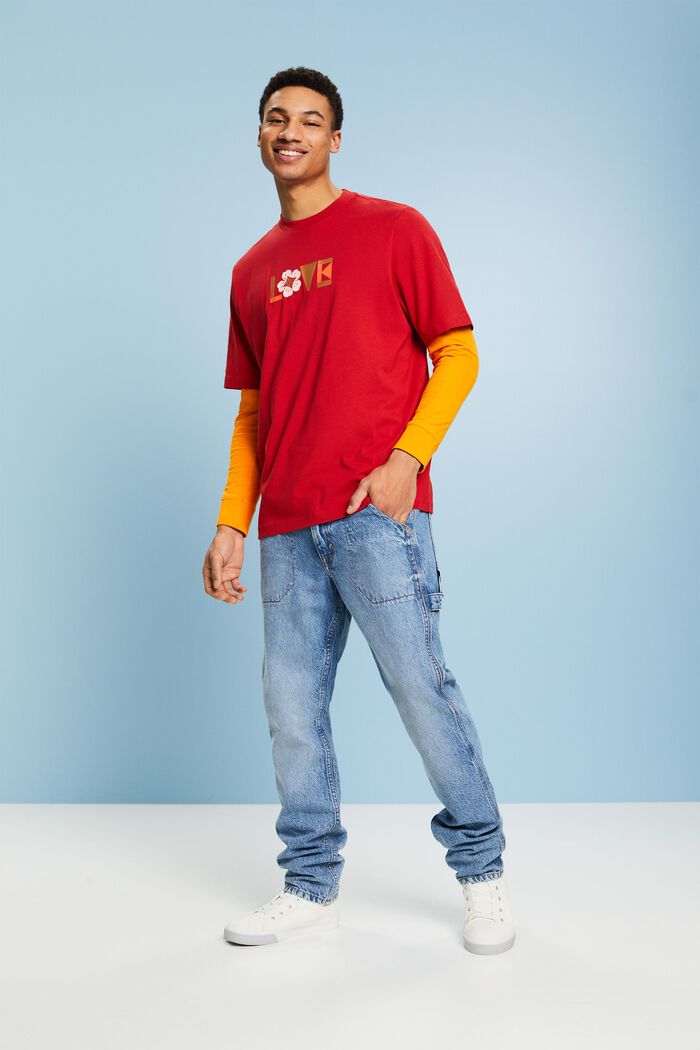 Unisex Printed Pima Cotton T-Shirt, DARK RED, detail image number 1
