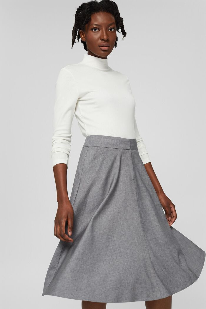 With wool: elegant A-line skirt, MEDIUM GREY, detail image number 0