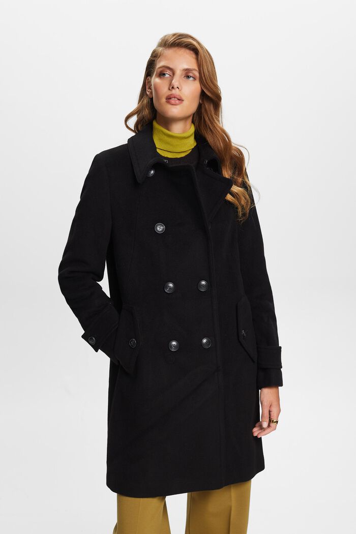 Recycelt: wool blend coat with cashmere, BLACK, detail image number 0