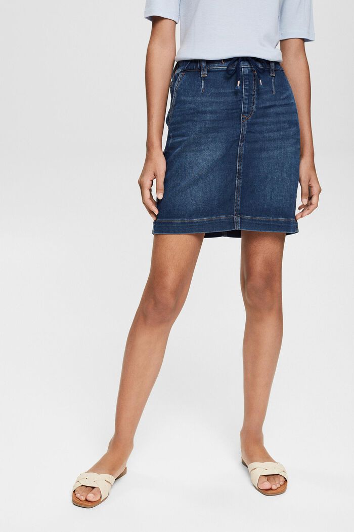 Denim skirt with a drawstring waistband, BLUE DARK WASHED, detail image number 0