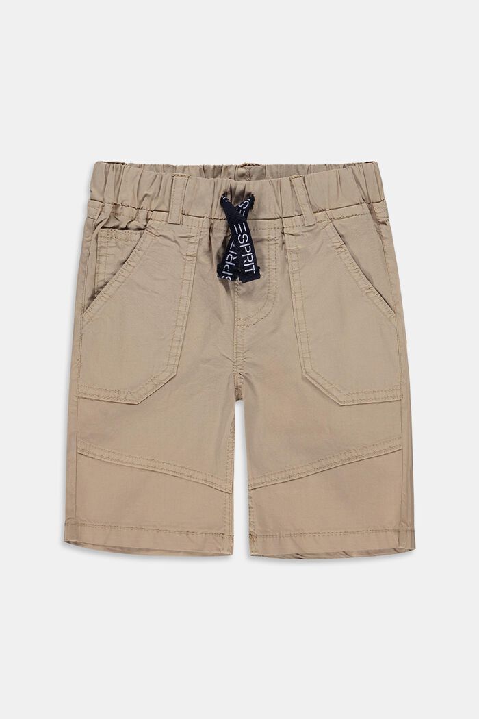 Woven shorts with elasticated drawstring waistband, CAMEL, overview