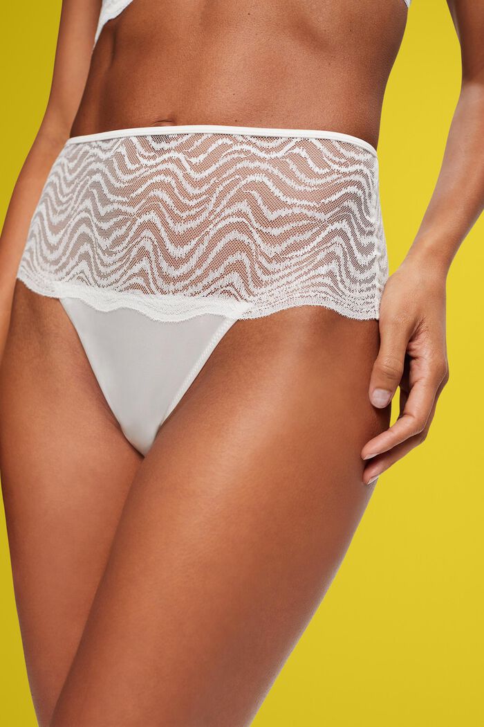 High-waist thong with lace, OFF WHITE, detail image number 2