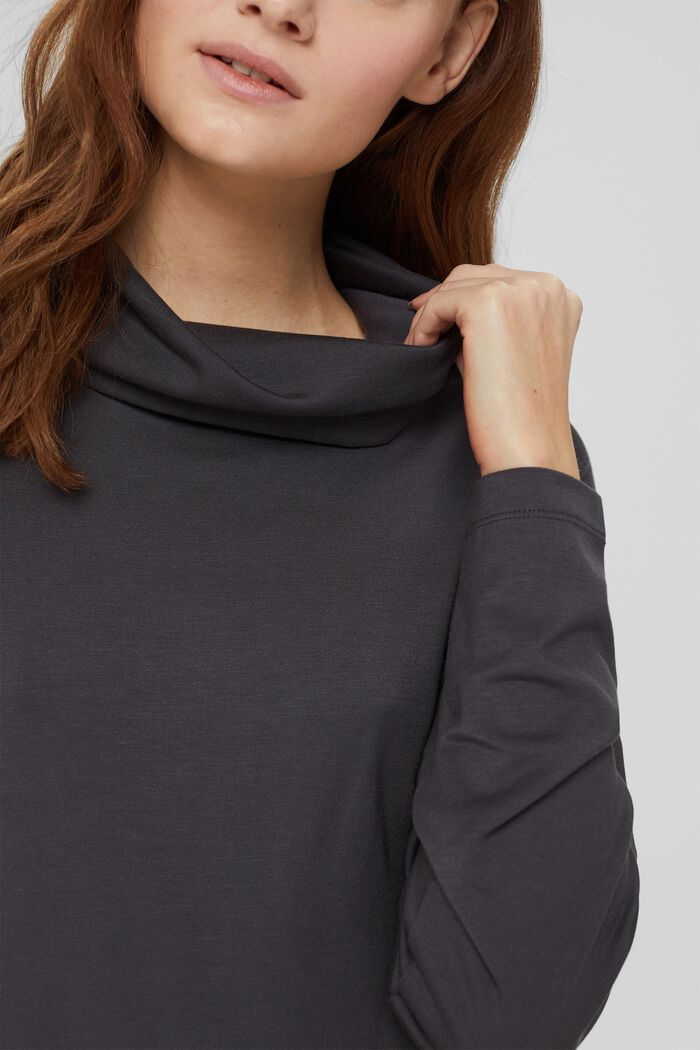 TENCEL™: Jersey top with a polo neck, ANTHRACITE, detail image number 2