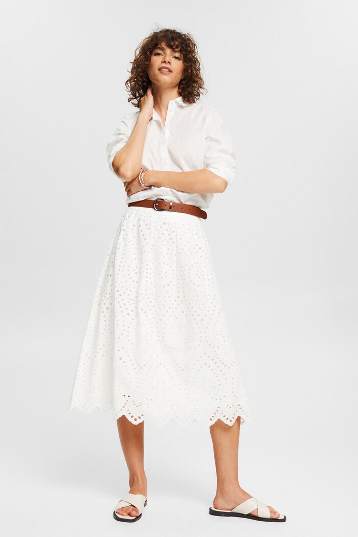 Midi skirt with broderie anglaise, LENZING™ ECOVERO™, WHITE, detail image number 1