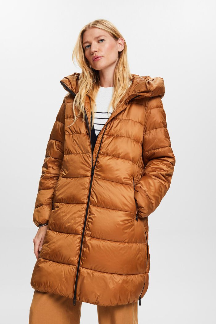Recycled: puffer coat with a hood, CARAMEL, detail image number 0
