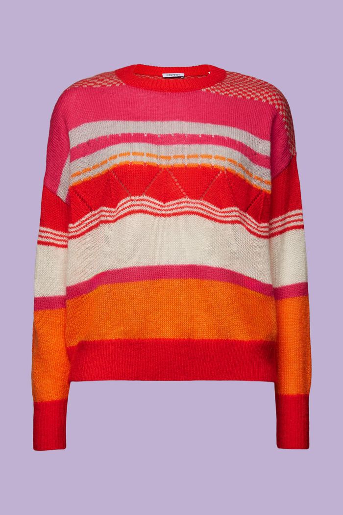 Striped Crewneck Sweater, RED, detail image number 6