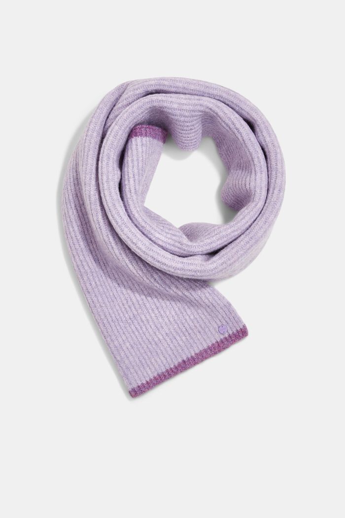 Made of recycled material: scarf with contrasting stripes, LAVENDER, overview
