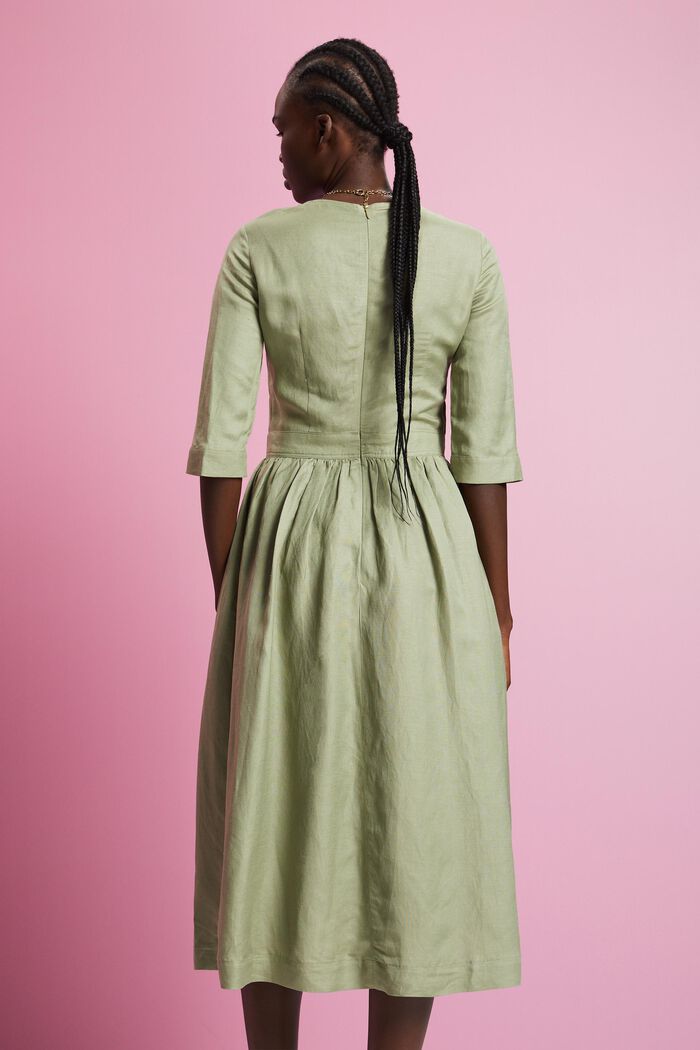 Blended linen and viscose woven midi dress, LIGHT KHAKI, detail image number 3