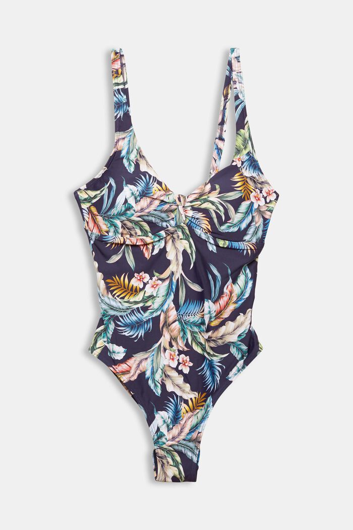 Made of recycled material: tropical print swimsuit, NAVY, detail image number 6
