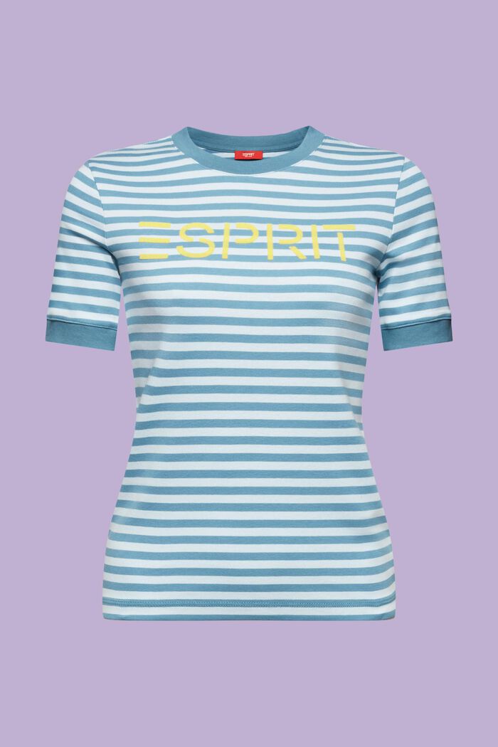 Logo-Print Striped Cotton T-Shirt, DARK TURQUOISE, detail image number 6