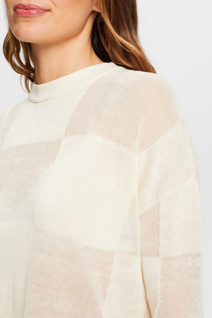 Linen-Blend Checked Sweater, CREAM BEIGE, detail image number 3