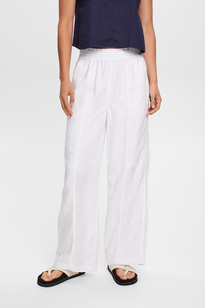 Wide leg pull-on trousers, linen blend, WHITE, detail image number 0