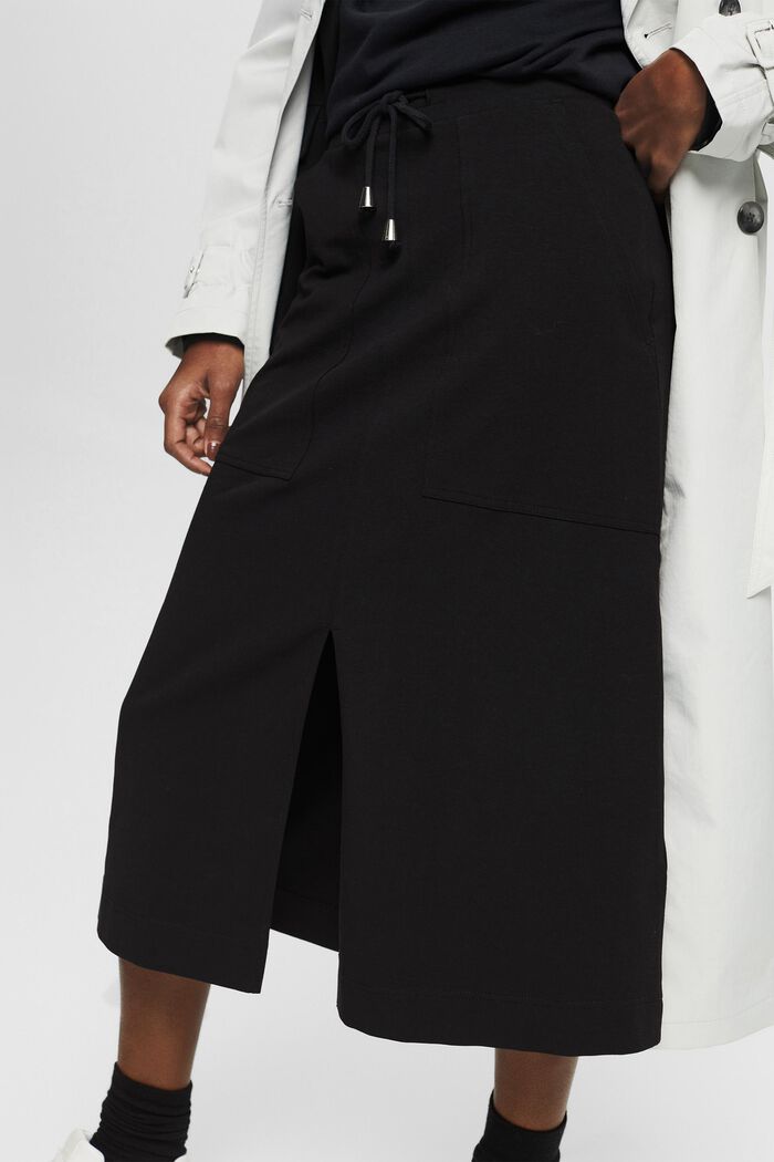 Jersey skirt with a drawstring pattern, BLACK, detail image number 0