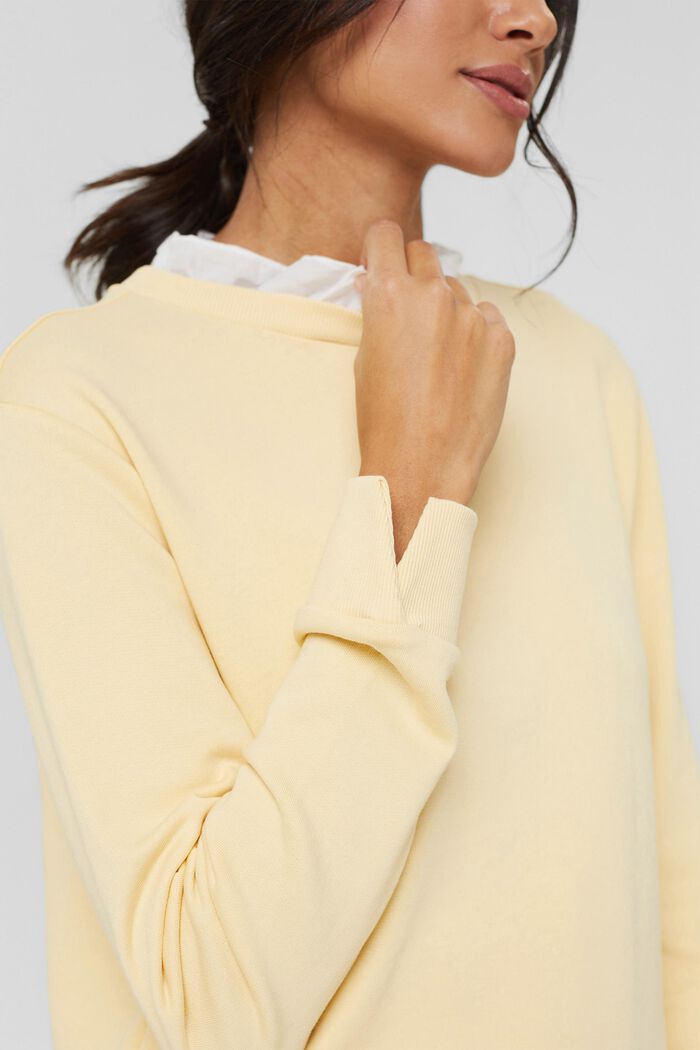 Organic cotton sweatshirt in a layered look, PASTEL YELLOW, detail image number 2