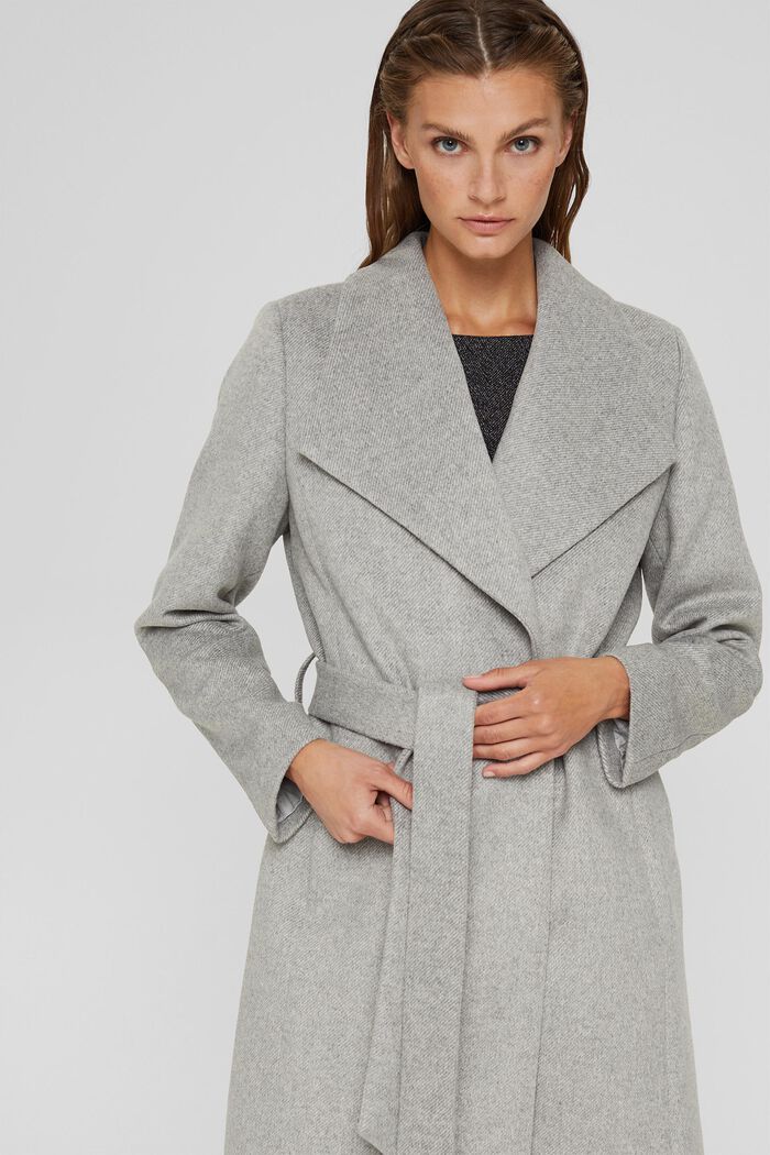 Wool blend: coat with a large collar, LIGHT GREY, detail image number 0