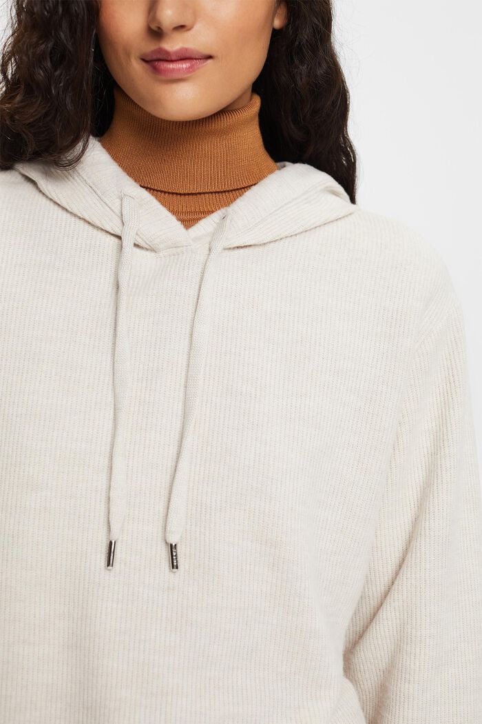Brushed Ribbed Knit Hoodie, ICE, detail image number 1