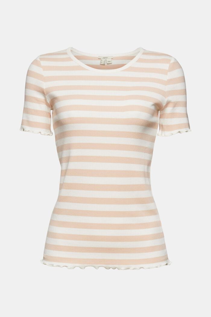 Ribbed T-shirt with stripes, NUDE, overview