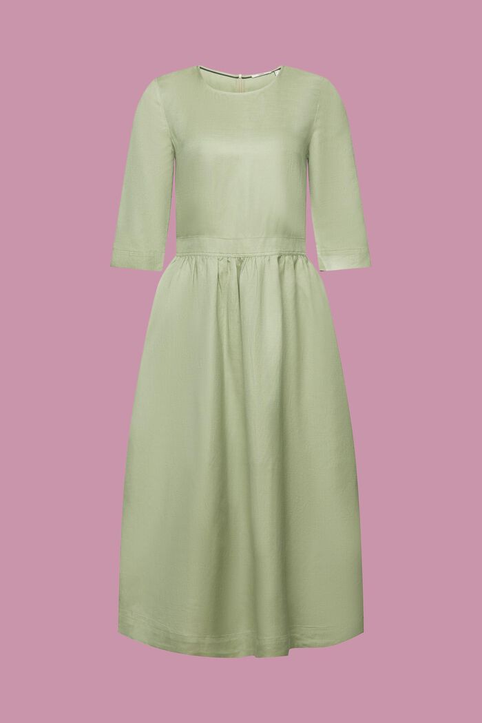 Blended linen and viscose woven midi dress, LIGHT KHAKI, detail image number 6
