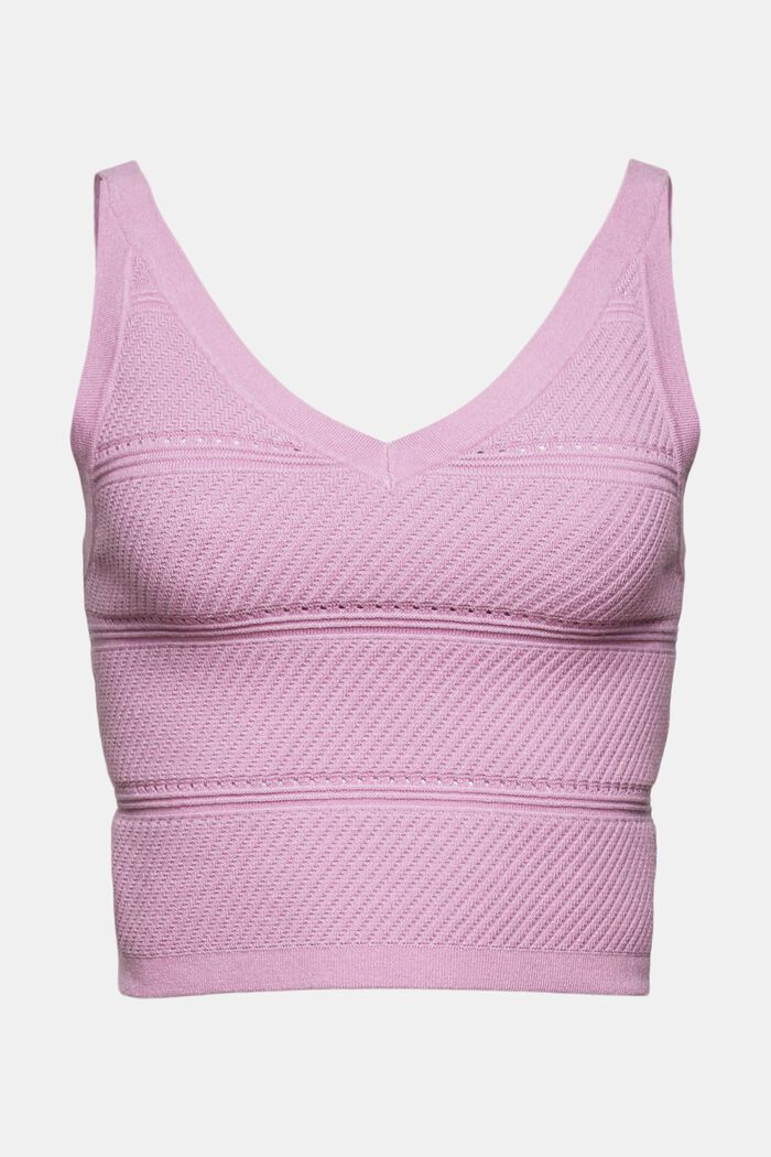 Cropped top in a textured knit, LILAC, overview