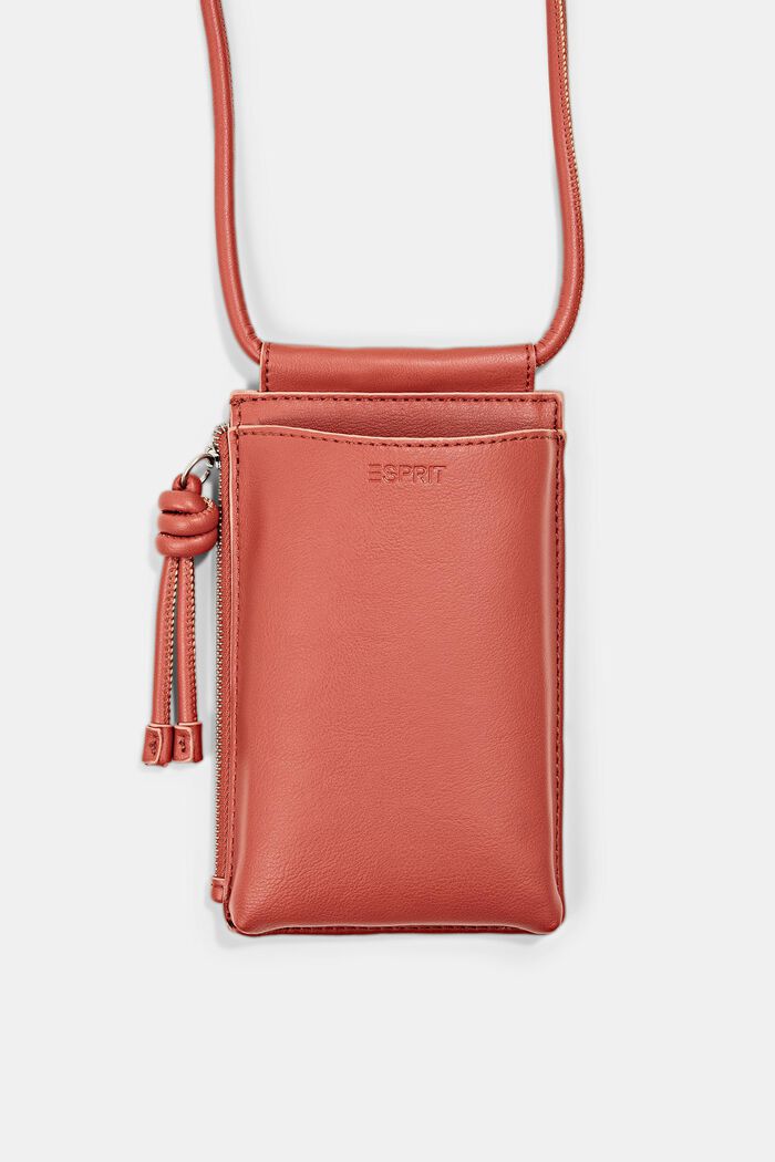 Vegan: smartphone bag with a zip compartment, CORAL RED, detail image number 1
